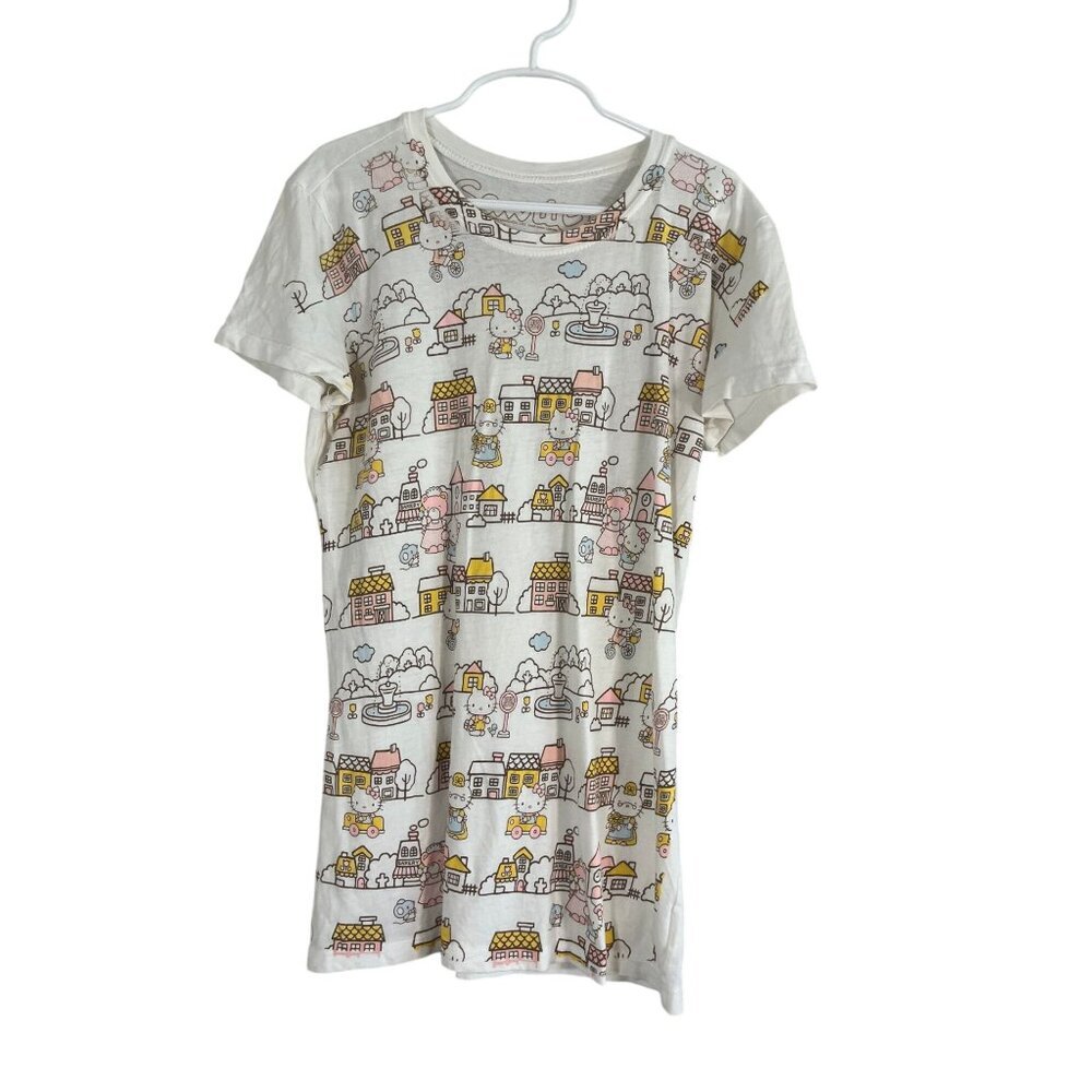Vintage Hello Kitty Tshirt Tan Novelty Cartoon Graphic Y2K Colorful